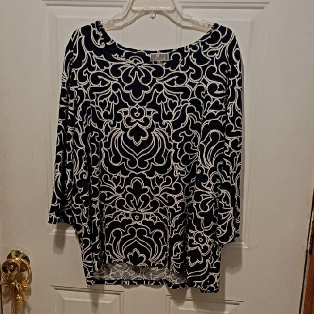JM Collection Elegant Blue and White Blouse